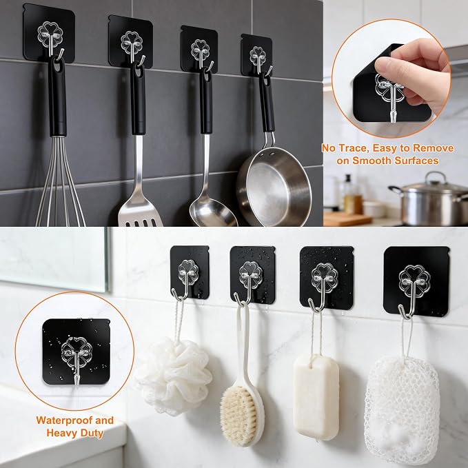 DDMY Black Adhesive Wall Hook for Hanging Heavy Duty Sticky Hooks 24 Pack | - Image 2