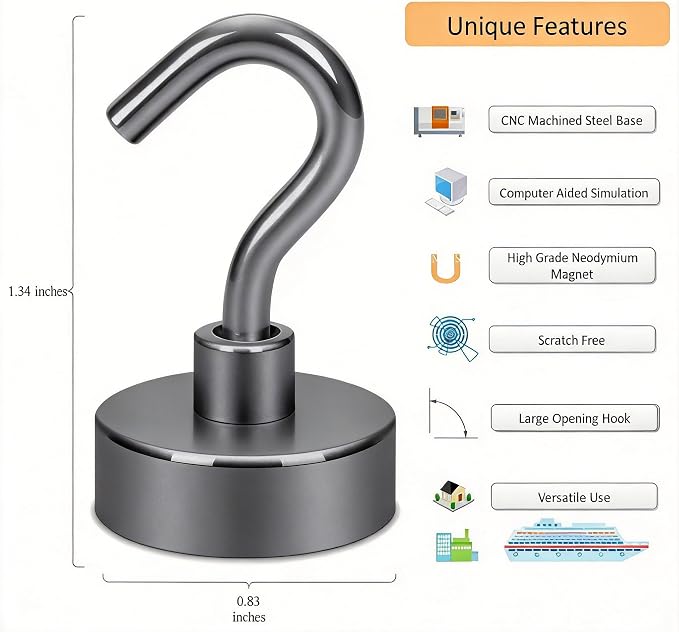 Neosmuk Magnetic Hooks, 40lb Heavy Duty, 10 Pack - Image 5