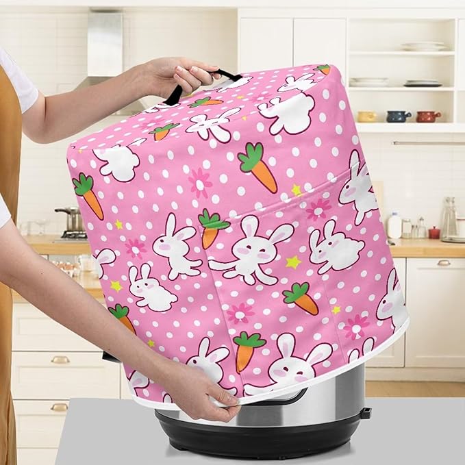 TODIYADDU Cute Rabbit Pressure Cooker Cover for Women Trendy Instant Pots Cover with Top Handle and Pocket Kitchen Appliance Cover Dust Cover for 3 Quart Instant Pots and Extra Accessories