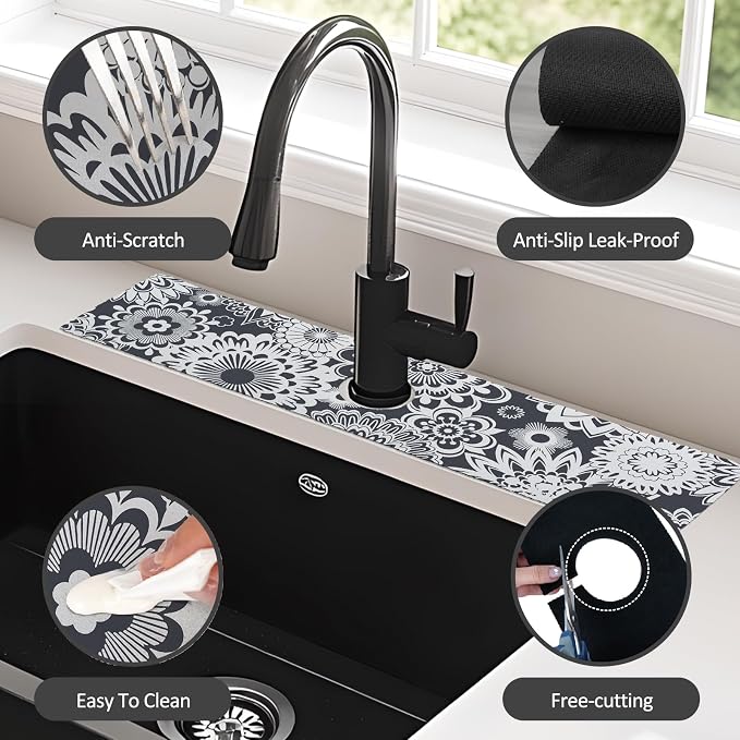 24" X 5.5" Kitchen Sink Splash Guard Faucet Mat Mandala Super Absorbent Fast - Image 6