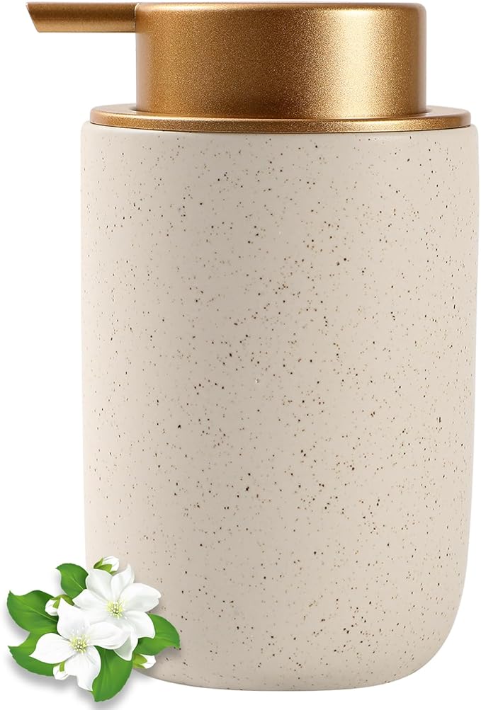 Ceramic Pump Bottle Refillable Lotion Soap Dispenser 12oz Beige | Matte by JiatuA