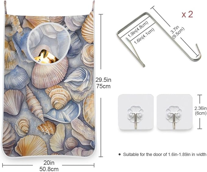 Hanging Laundry Hamper with Stainless Steel Hooks, Oxford Fabric Printing Door - Image 3