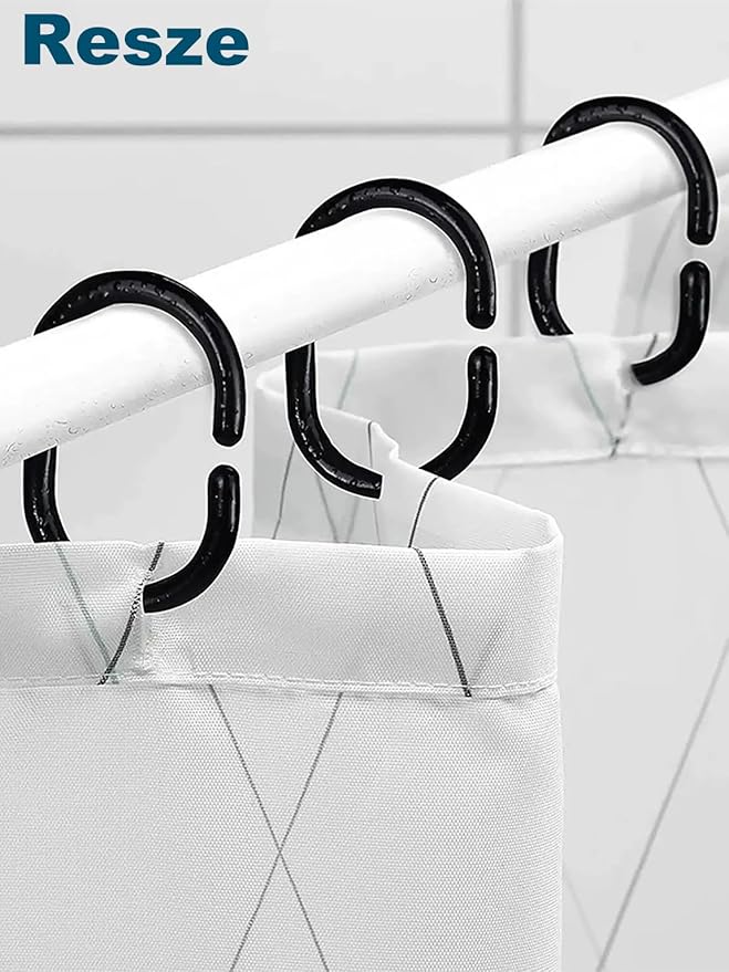 Resze 24 PCS Shower Curtain Rings, Plastic Black Shower Curtain Hooks, C-Shaped - Image 5
