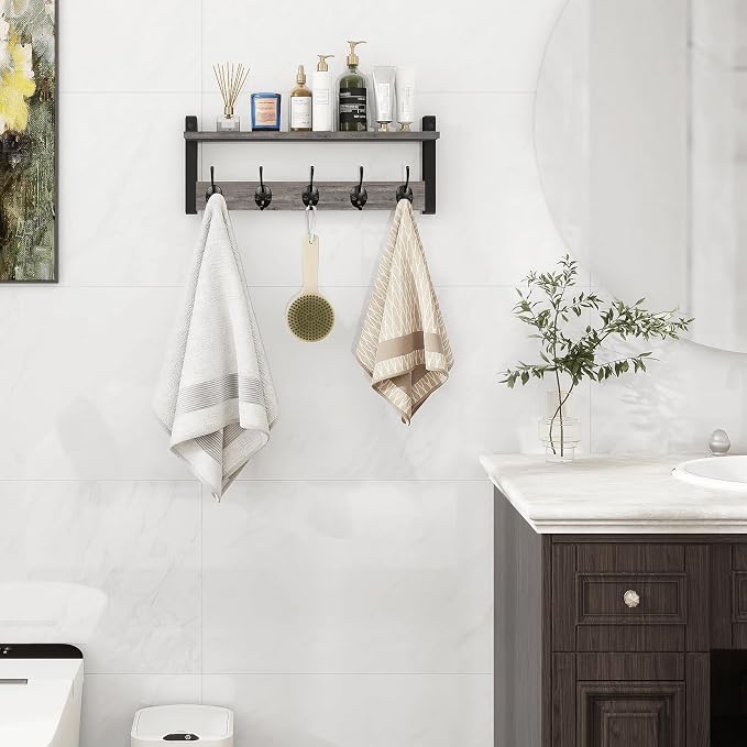 Wall Hooks with Shelf, Coat Rack Wall Mount, Entryway Shelf with Hooks - Image 5