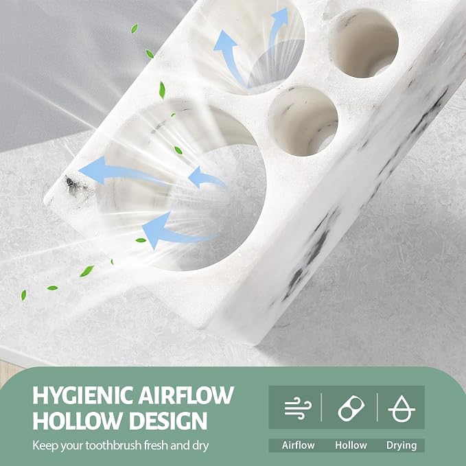 BCS Toothbrush Holder for Bathrooms, 6 Slots Open-Bottom Marble Toothbrush - Image 2