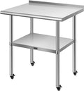 VIVOHOME 24 x 30 Inch Stainless Steel Work Table with Backsplash, Prep Commercial Table with Wheels for Restaurant, Hotel, Home and Warehouse