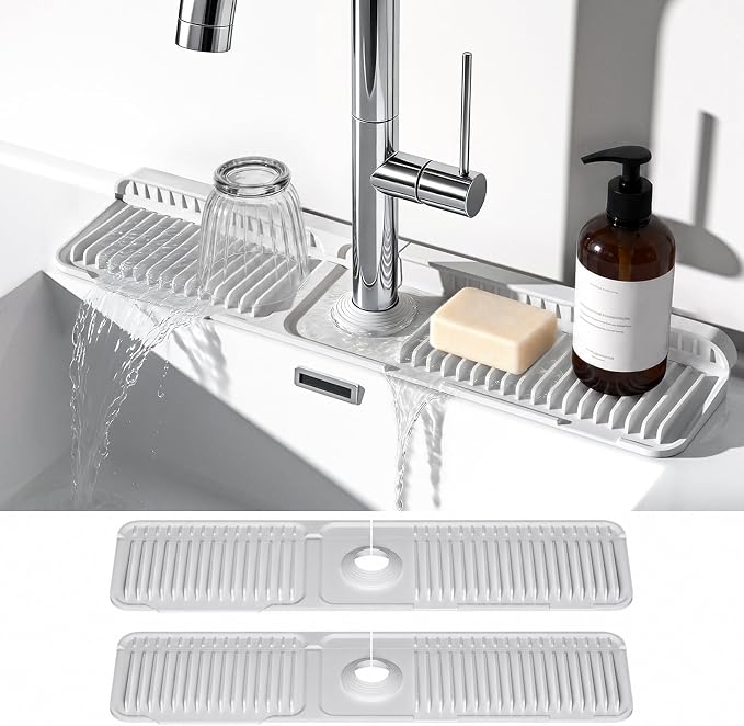2PCS 24 Inch Faucet Mat for Kitchen Sink, Silicone Splash Guard for Kitchen by Prolixity
