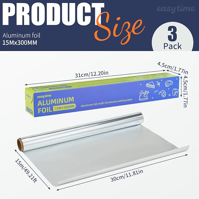 Aluminum Foil Roll, Aluminum Foil 12in x 147ft, 3 Pack of 12in x 49ft Foil - Image 7