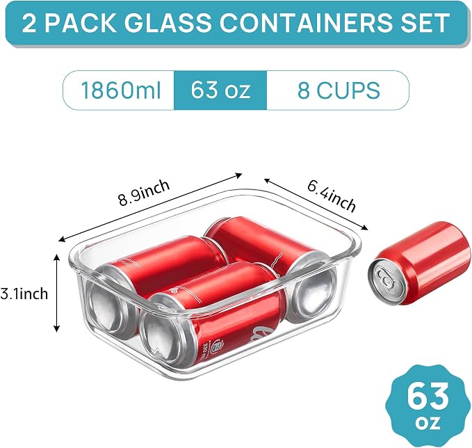 Vtopmart Large Glass Storage Containers, 1860ml/63oz | Meal Prep Food Container - Image 2