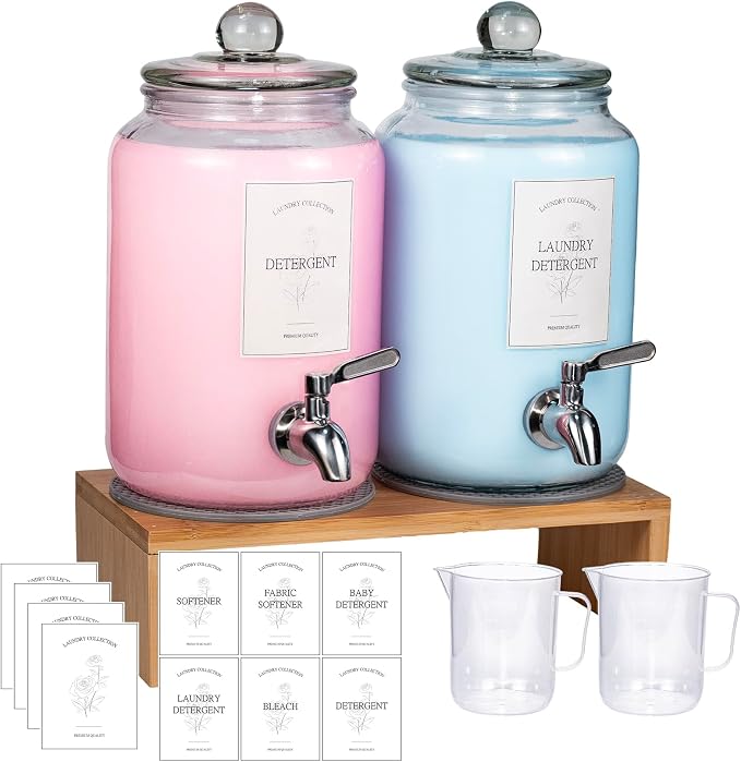 2 Pack Glass Laundry Detergent Dispenser, Sturdy glass Fabric Softener Dispenser by Unknown