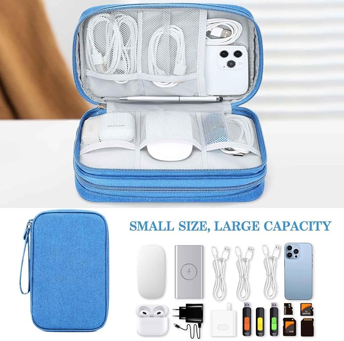 FYY Electronic Organizer, Travel Tech Pouch Bag, Cyan | Wrist Strap, Waterproof - Image 6