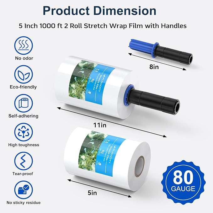 FugaCity Stretch Wrap Film-5 in 1000 FT 80 Gauge Shrink Wrap - Image 2