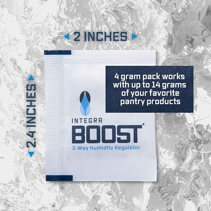 Integra Boost 55% RH Level - 4 Gram Size - Two-Way Humidity Control Pack - Incl. Replacement Indicator Cards - Food Storage & Herbs Moisture Balancer for Up to 1/2 oz (Pack of 6)