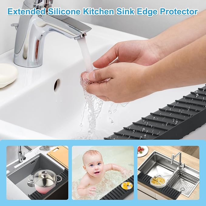 Silicone Faucet Splash Guard 4" x 20", Faucet Water Catcher Mat, Longer - Image 6