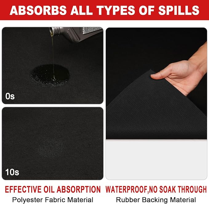 Golener Oil Spill Mat - 36”x59” Garage Floor Mat for Under Car, Absorbent Oil Mat, Rubber Floor Mats, Waterproof, Contain Liquid, Protect Garage Surface from Spills, Reusable, Washable, Durable, Black