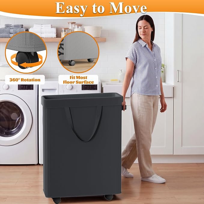 Optish 50L Slim Rolling Laundry Basket - Image 2