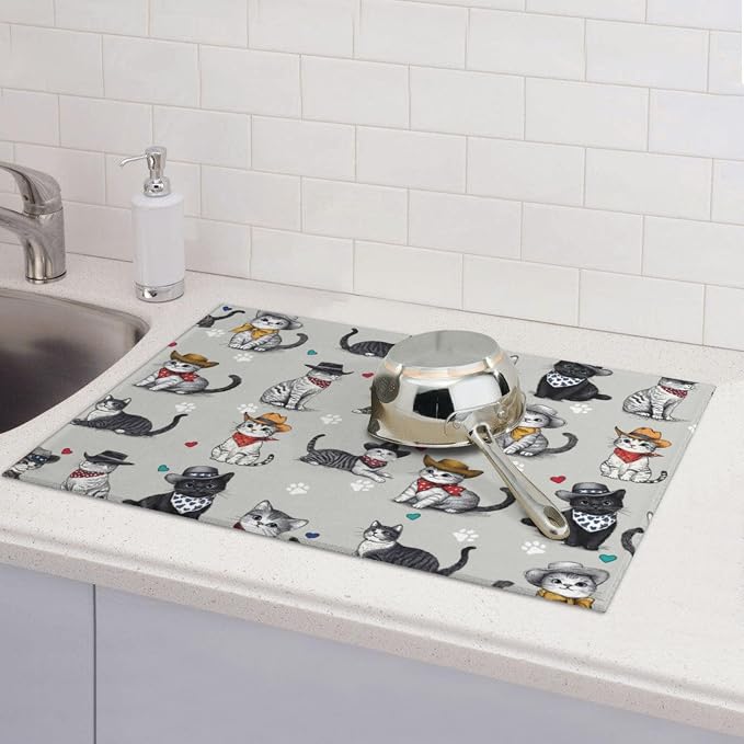 Pet Lover Cat Dish Drying Mat For Kitchen Counter, Super Absorbent Microfiber - Image 7