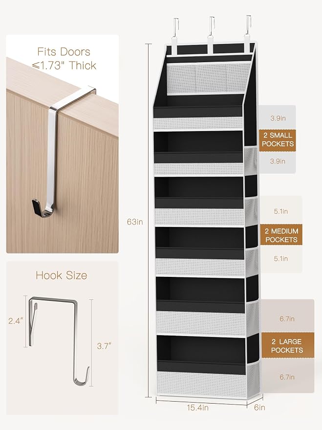 2 Pack Over the Door Organizer, Heavy-Duty 6-Shelf Hanging Storage - Image 2