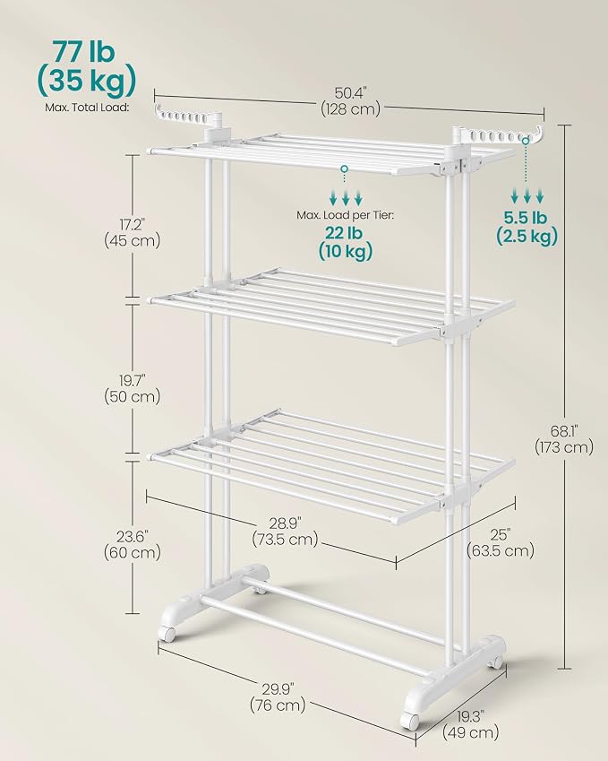 SONGMICS Clothes Drying Rack 4-Tier, Foldable Laundry Rack, Steel | Indoor - Image 5
