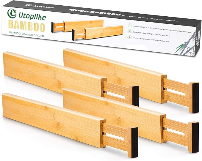 Utoplike 4 Pcs Bamboo Kitchen Drawer Dividers, Large Drawers Organizers | - Image 6