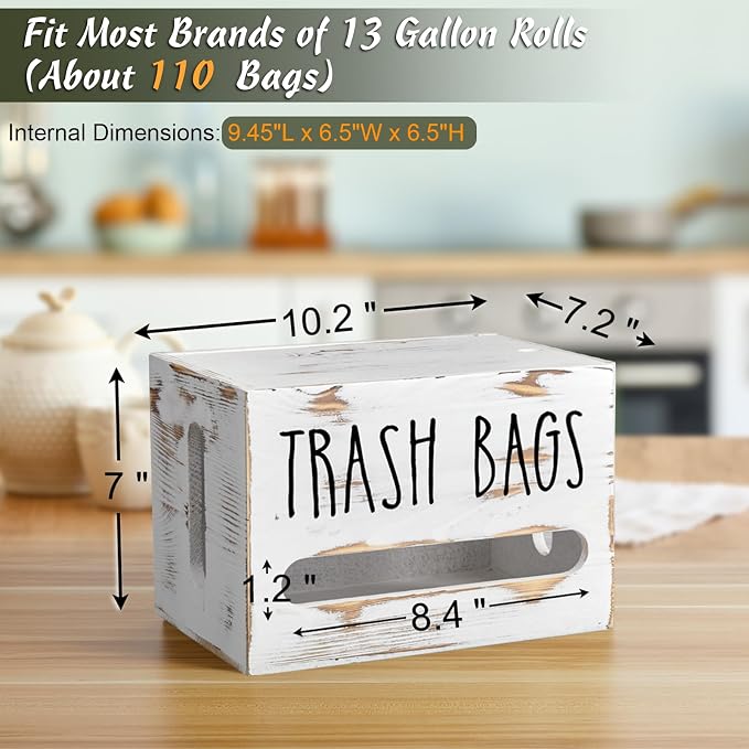DRASTAR Trash Bag Holder, Wooden Stackable Trash bag Dispenser Wall Mount - Image 2