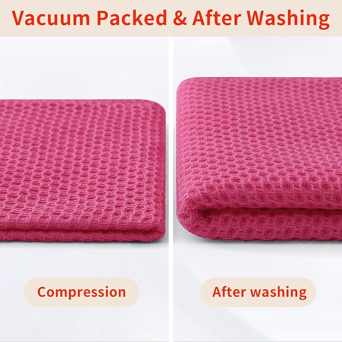 Homaxy 100% Cotton Waffle Weave Kitchen Dish Cloths 6-Pack, Hot Pink | 12 x 12 - Image 8