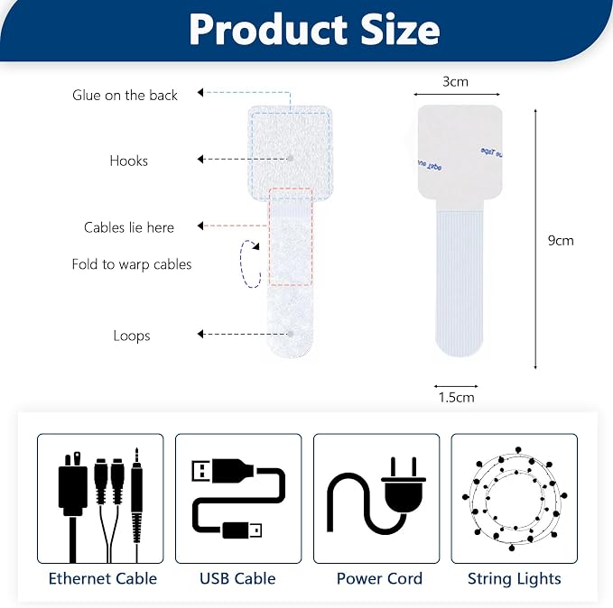 Abnii 50 PCS Hook and Loop Cable Ties, Under Desk Cable Management, Sticky-Back - Image 3