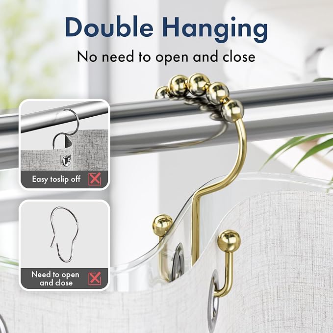 Bathway Shower Curtain Hooks Gold Shower Curtain Rings, Metal Shower Hooks - Image 4