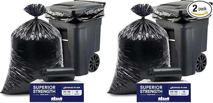 Plasticplace 95-96 Gallon Heavy Duty Black Trash Bags by Plasticplace