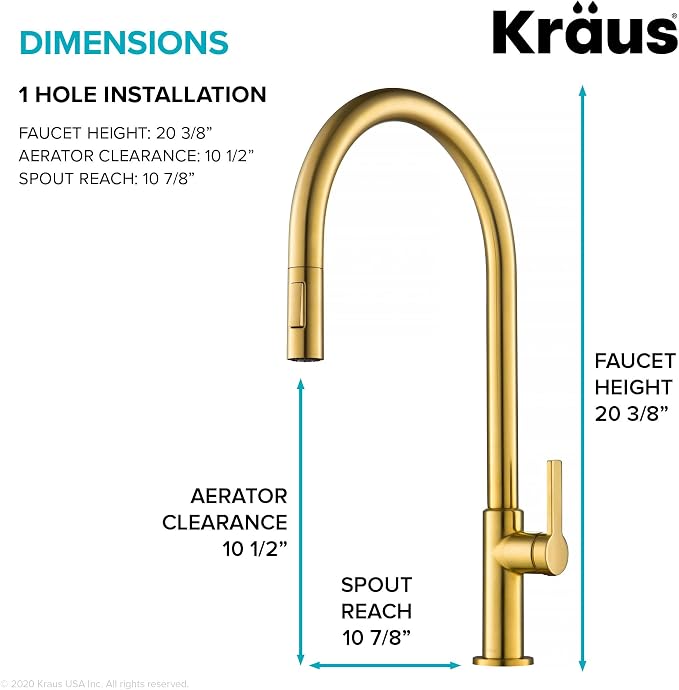 KRAUS Oletto High-Arc Single Handle Pull-Down Kitchen Faucet in Brushed Brass - Image 4