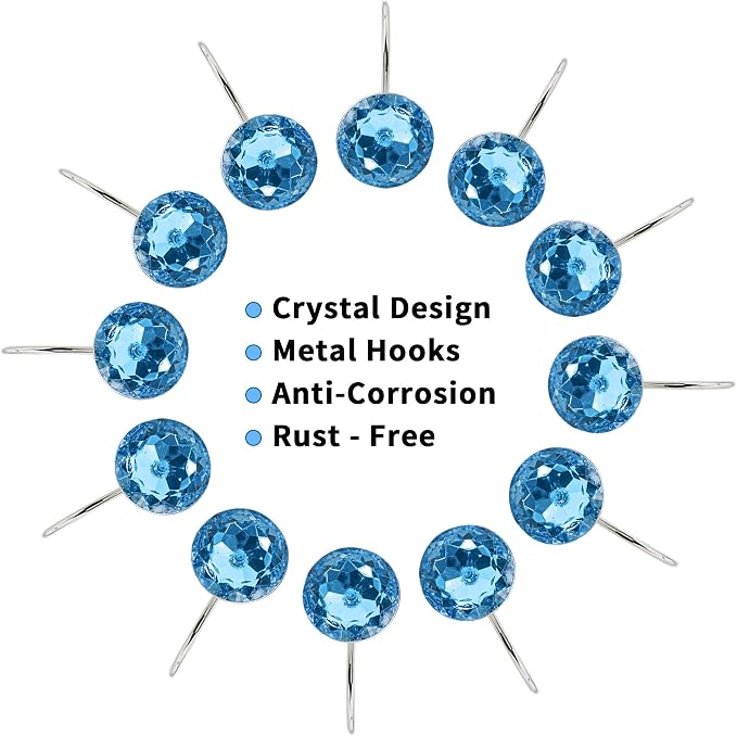 Blue Diamond Crystal Bling Shower Curtain Hooks Rings - Image 4