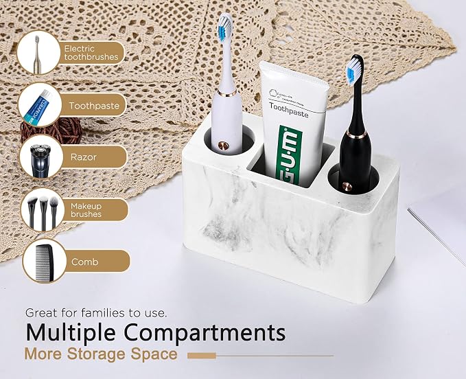 Luxspire Toothbrush Holder, 3 Slots, Gravel White | Electric Toothbrush Holder - Image 2