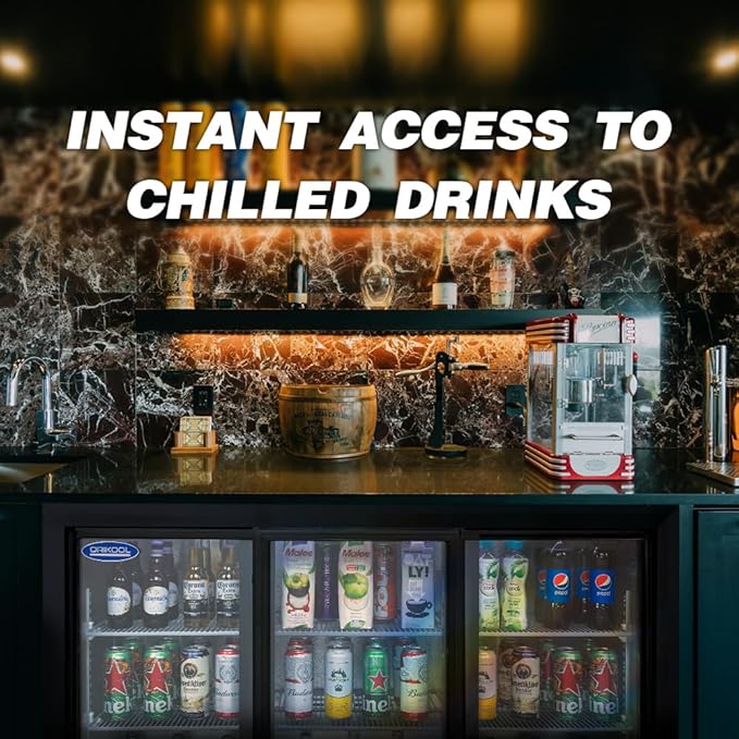 Back Bar Cooler - 480 Can Capacity Beverage Refrigerators, 3 Sliding Glass Doors, LED Lighting, Adjustable Shelves, Safety Door Lock, Perfect for Bars, Restaurants & Home