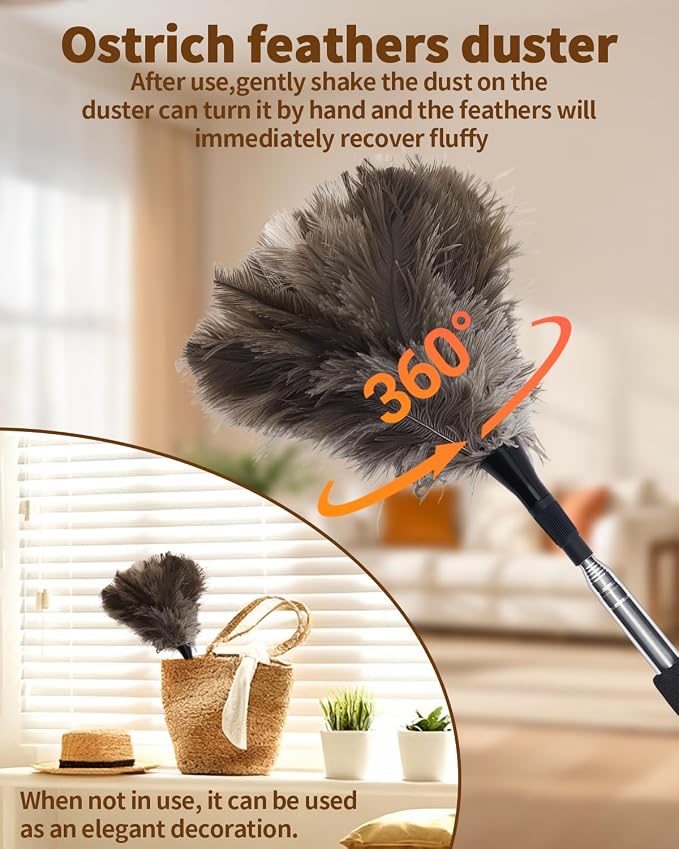 Ostrich Feather Duster, 18-48 Inch Extendable Feather Duster - Image 5