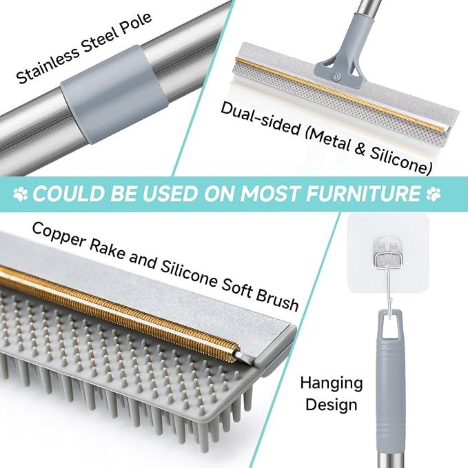 Carpet Rake for Pet Hair Removal Tool, Reusable Pet Hair Remover Broom | - Image 4