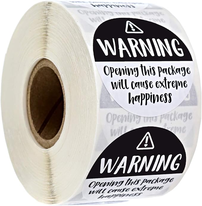Black and White Adorable Warning Extreme Happiness Labels / 500 Cute Small Business Package Stickers / 1.5" Labels Adorable Happy Mail Envelope Seals/Made in The USA