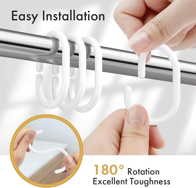 Amazer White Shower Curtain Hooks Rings, Plastic Shower Curtain Hooks - Image 3