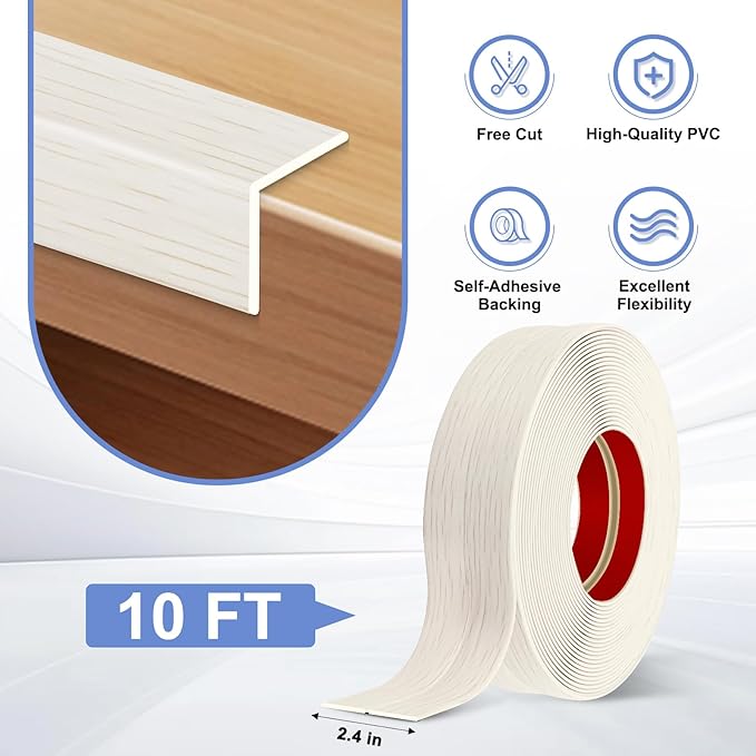 Wall Corner Protector Moulding Trim Peel and Stick Wall Corner Guards Trim Flexible Self Adhesive Edge Protector Moulding, 2.4 in x 10 Ft, Beige Wood