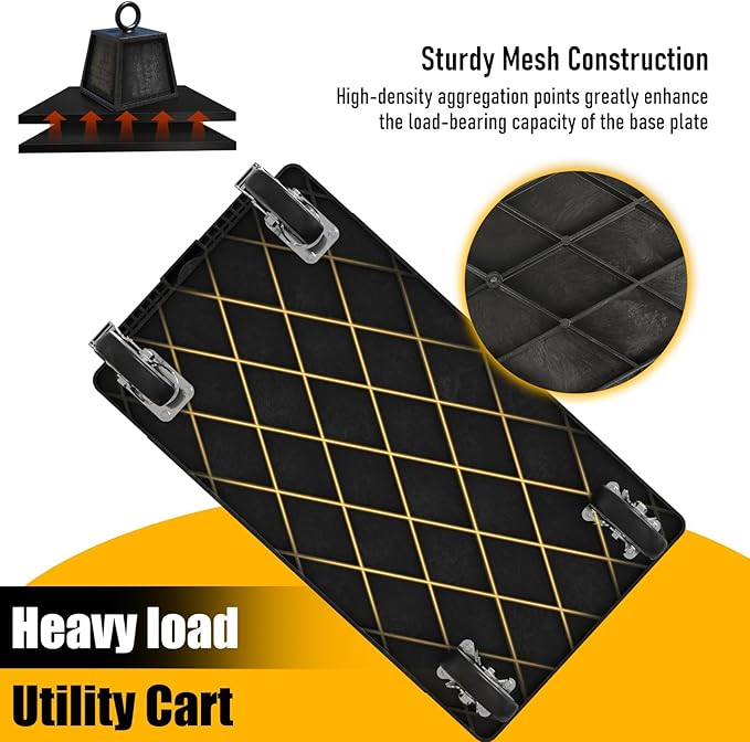 Service Utility Plastic Tool Cart, 34 x 17-Inch Rolling With Deep 2-Shelf, Heavy Duty Wheels, 550 lbs Capacity Organizer for Garage, Warehouse, Workshop