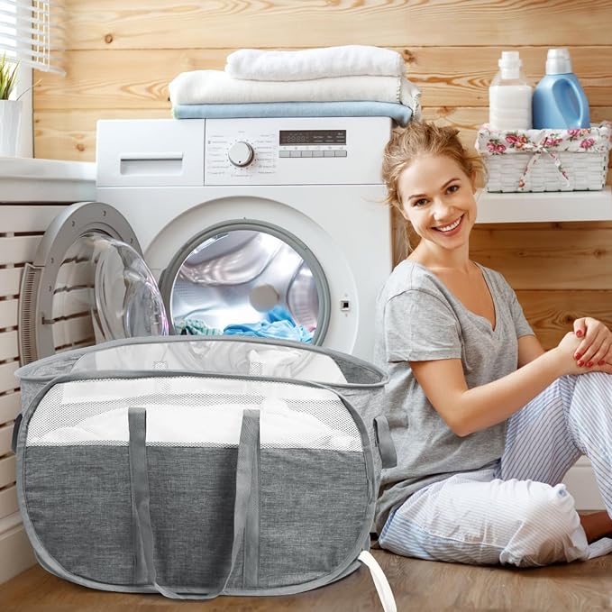 2 Pcs Collapsible Laundry Baskets, Tear Proof Pop Up Hamper - Image 2