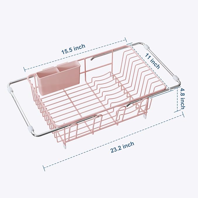 JASIWAY Pink Dish Drying Rack in Sink, Dish Drainer - Image 7