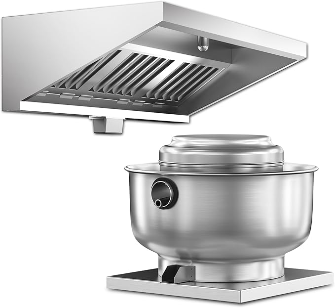 Food Truck Low Profile Exhaust Hood System Includes a 5FT Stainless Steel Commercial Exhaust Hood and an 0.25HP Restaurant Canopy Hood Grease Rated Exhaust Fan