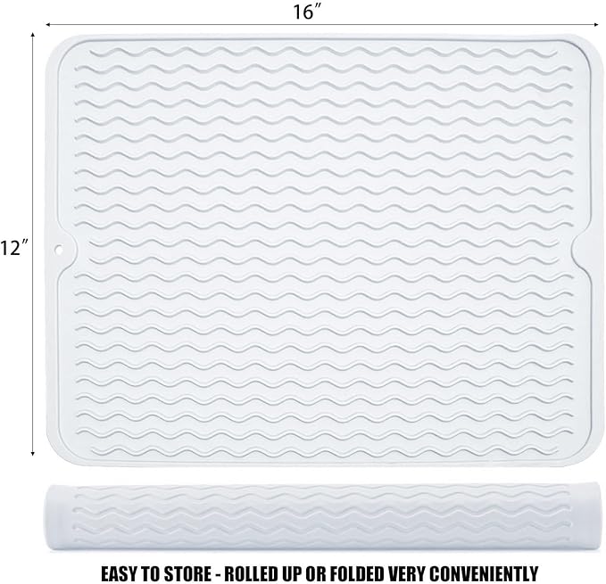 Silicone Dish Drying Mat, Non-Slip Easy Clean Sink Mat, Translucent, Large - Image 4