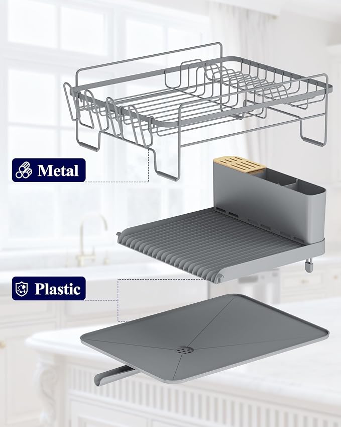 Kitsure Extendable Large Dish Drying Rack, 18.2"-25.7" L x 12.9" W, Cup Holders - Image 4