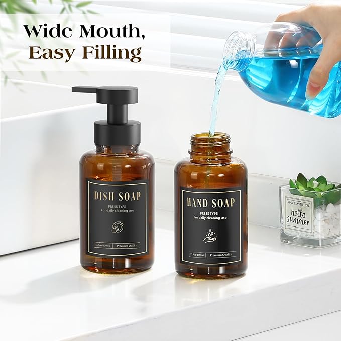Luxspire Glass Foaming Soap Dispenser 15oz Hand Soap Bottle, 2 Pack | Anti-drip - Image 4