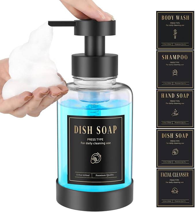 Luxspire Glass Foaming Soap Dispenser 15oz Hand Soap Bottle, 1 Pack | Anti-drip by Luxspire