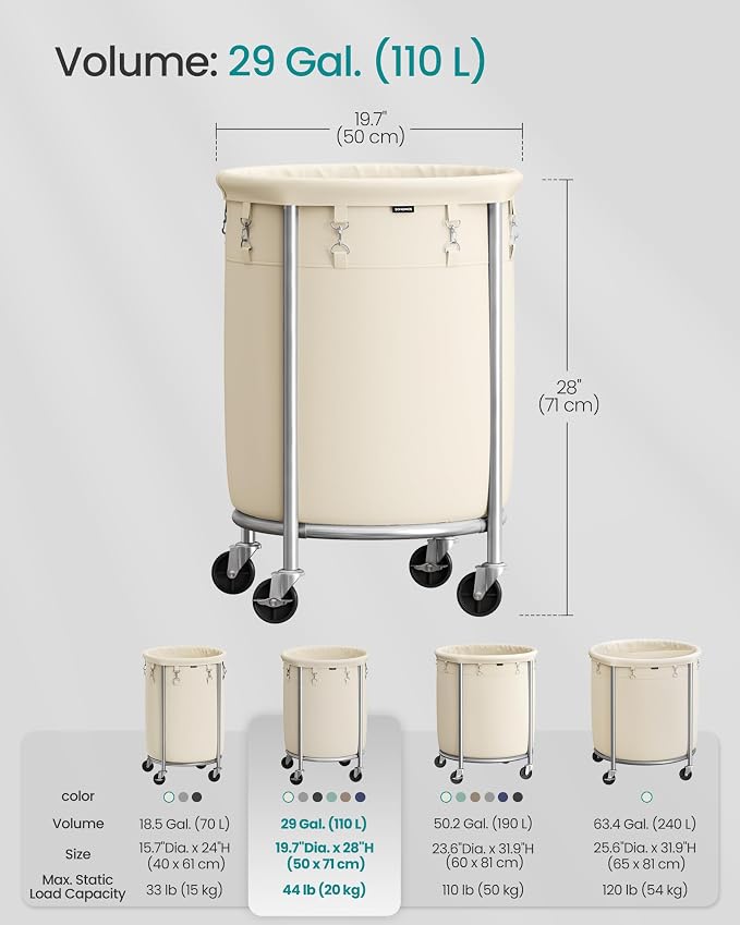 SONGMICS Laundry Basket with Wheels, 29 Gal., Steel Frame, Removable Bag - Image 6