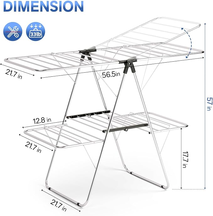 Large Stainless Steel Clothes Drying Rack, Generous Drying Area | Foldable - Image 2