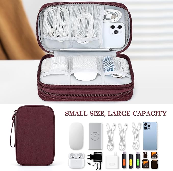 FYY Electronic Organizer, Travel Tech Pouch Bag, Wine Red | Wrist Strap - Image 6