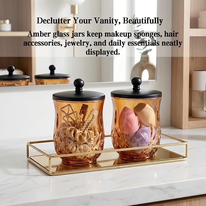 2 Pack 10Oz Amber Q-Tip Holder, Round Thick Glass - Image 6